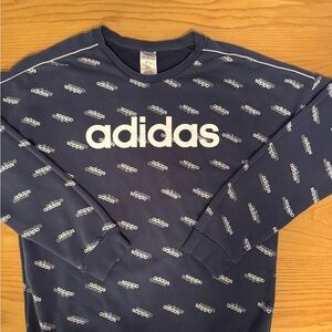 Men’s Adidas Favorites Crew Navy Blue Sweatshirt with White Logo Size Large